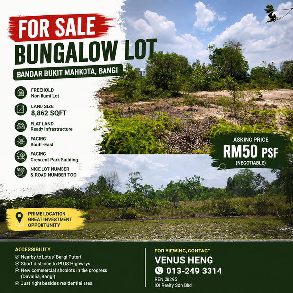 Residential Land for Sale in Bandar Bukit Mahkota, Bangi by Venus Heng - iProperty.com.my
