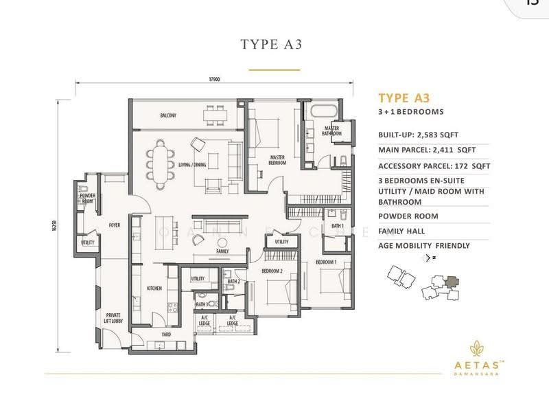 Condominium for Sale in Aetas Damansara by Joanne Chen - Aetas Damansara Type A3 layout - iProperty.com.my
