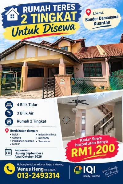 2-storey Terraced House for Rent in Bandar Damansara Kuantan, Sungai Karang by Venus Heng - iProperty.com.my
