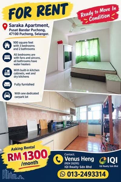 Apartment for Rent in Pangsapuri Saraka by Venus Heng - iProperty.com.my