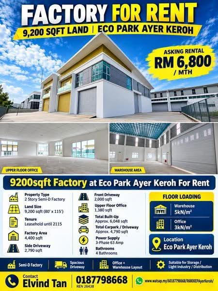 Kilang untuk Disewa di Ayer Keroh, Melaka oleh Elvind Tan - iProperty.com.my